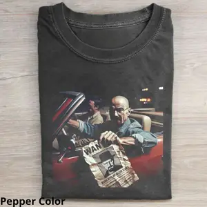 Breaking Bad Walter White & Jesse Pinkman Holding Wanted Print, Streetwear Casual Top, Shortsleeve, Fitted Short-Sleeve Round Neck Graphic T-Shirt