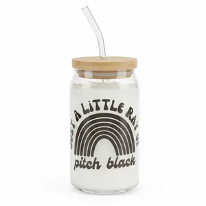 Just A Little Ray Of Pitch Black Color Changing Glass Can Cup 16 oz Glass Tumbler With Lid & Straw Halloween Glass Can Tumbler Rainbow Design Bottle Drinkware