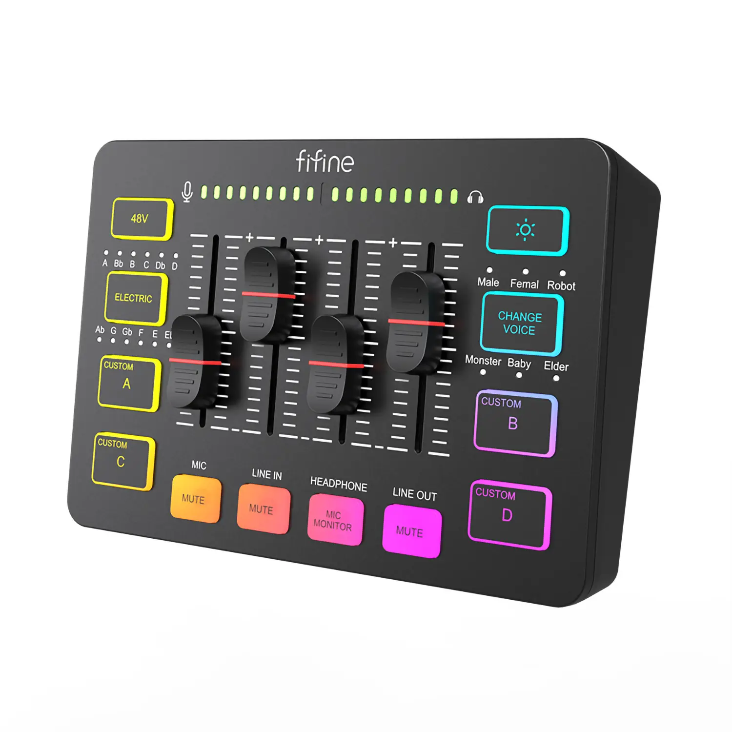 FIFINE SC3 Audio Mixer for Streaming & Gaming, XLR Interface Device with RGB, 48V Phantom Power, Volume Faders, Mute Button – Compatible with PC, Smar
