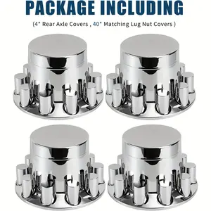 4 Rear Cylinder Axle Wheel Covers - Rear Axle Hub Covers With 33mm Thread-On Chrome Lug Nut Covers For Semi Truck