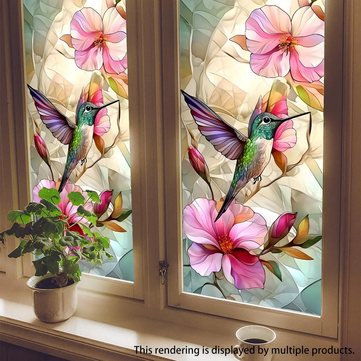 Hummingbird & Flower Pattern Sticker, 1 Sheet Window Decal, Window Decorative Sticker, Wall Art Stickers, Wall Decals, Interior Stickers for Home Living Room Bedroom