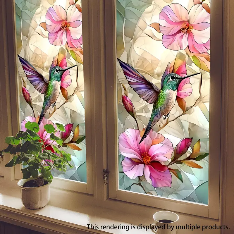 Hummingbird & Flower Pattern Sticker, 1 Sheet Window Decal, Window Decorative Sticker, Wall Art Stickers, Interior Stickers for Home Living Room Bedroom, Sticker Decoration