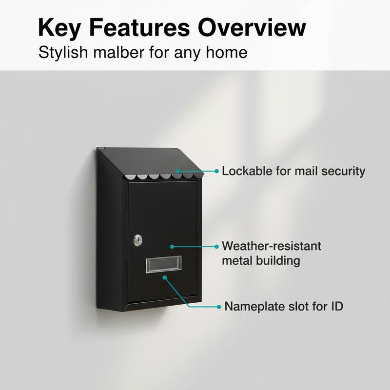 CNCEST Metal Wall-Mounted Mailbox with Key Lock Large Capacity Mail Box with View Window for Home or Office Spraying Molding Process Rainwater Protection Modern Black Organiser Racks