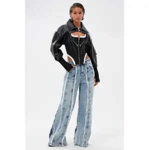 WHO KNOWS DISTRESSED WIDE LEG DENIM