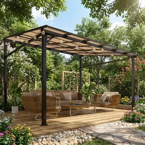 10x12 FT Wall Mounted Hardtop Gazebo Pergola – Sloped Polycarbonate Roof, Aluminum Lean-to Awning – Modern UV Protection, All-Weather Outdoor