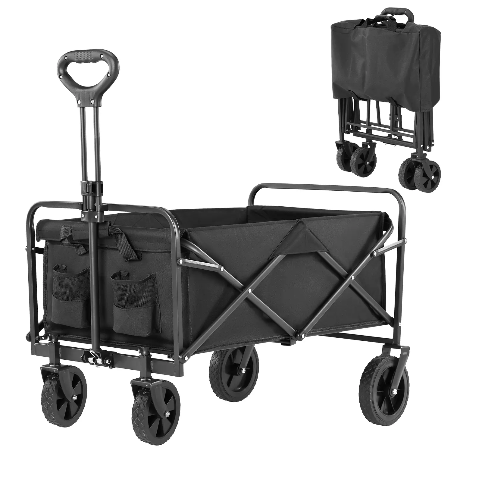 Wagons Carts Foldable with All-Terrain Wheels, Portable Shopping Cart Large Capacity Utility Cart with Drink Holders, Heavy Duty Collapsible Wagon