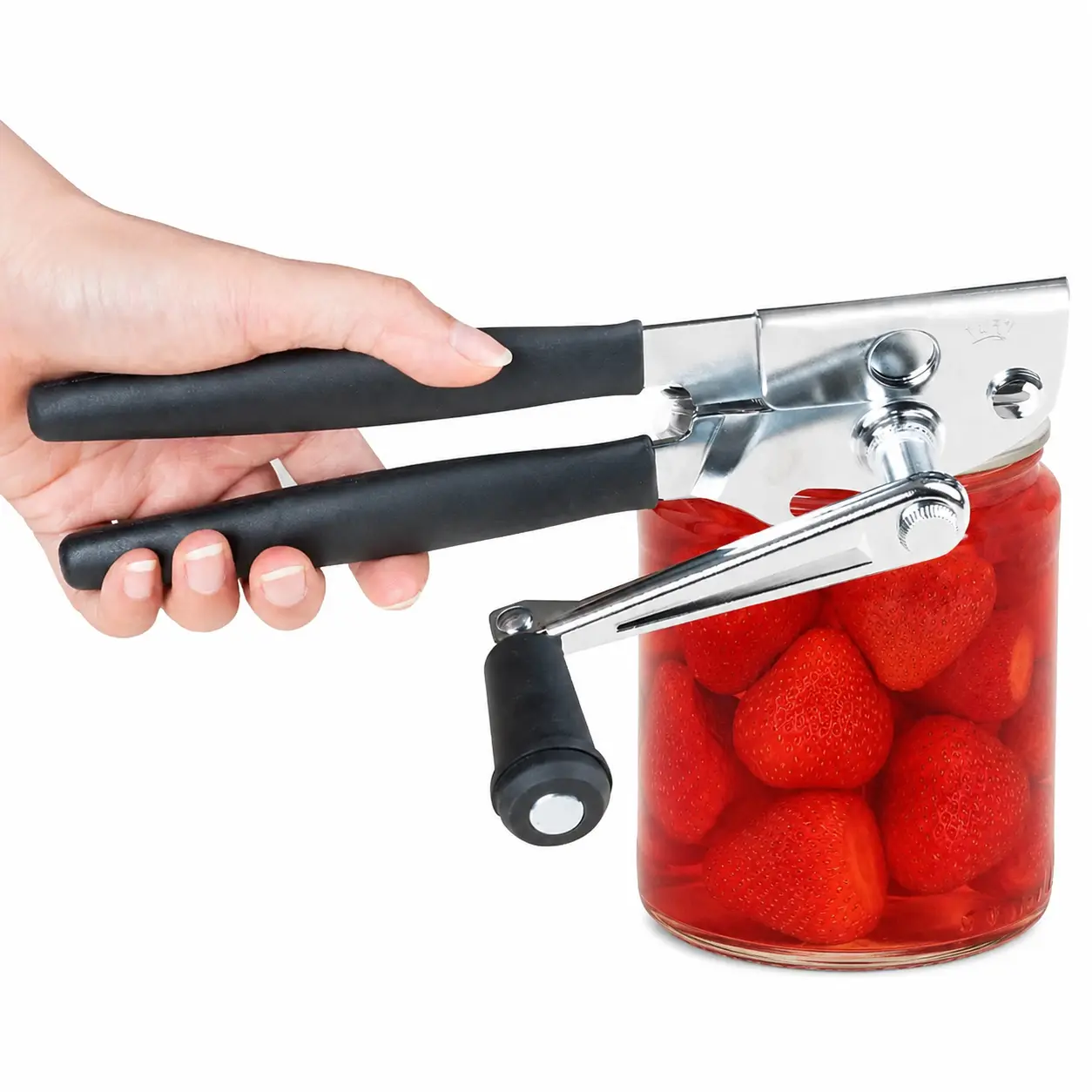 Heavy Duty Commercial Manual Can Opener, Stainless Steel Crank Can Opener with Soft Rubber Handles, Ergonomic Easy-Turn for Seniors, Restaurant Kitchen Tool, Black