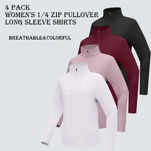 Veldtholos Women's 4 Pcs Long Sleeve Shirt 1/4 Zip Quick Dry Hiking Top Classic Silhouette Minimalist Durable Machine Washable Athletic Lifestyle Apparel