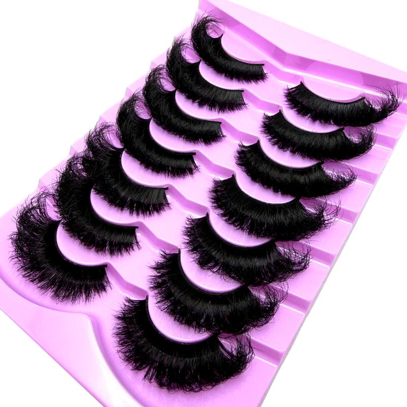 7 Pairs Natural Looking Thick & Fluffy Faux Mink 3D Eyelashes, Russian Volume Lashes Drama Messy Mink Eyelashes, Smart Long Winged Fox Eye Lifting & Lengthening Eyelash Extension Kit, Full Lash Strip Reusable For Daily & Party Use