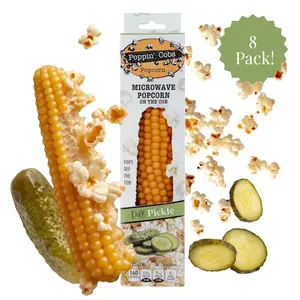 Poppin’ Cobs 8 Pack Dill Pickle Microwave Popcorn - Healthy Crunchy Snack that Pops right off the cob! (Pack of 8) Crispy Flavor
