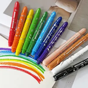 Cute Colored Gel Crayon, 12pcs/set Cat Cap Non-toxic Twistable Crayon Set for Coloring, Washable & Silky Crayon, Ideal for Paper, Non Toxic Crayons