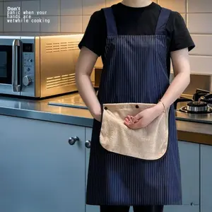 Cross-back portable apron, waterproof and oil-resistant for home use, detachable hand towel apron, dirt-resistant striped workwear, suitable for cooking and grilling, adjustable, unisex, ideal for kitchen gardening and crafts