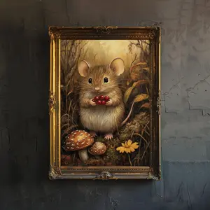 Mouse Cottagecore Dark Academia Art Print Whimsical Woodland Wall Art Vintage Nature Poster for Living Room Bedroom or Gallery Wall Moody, Unframed