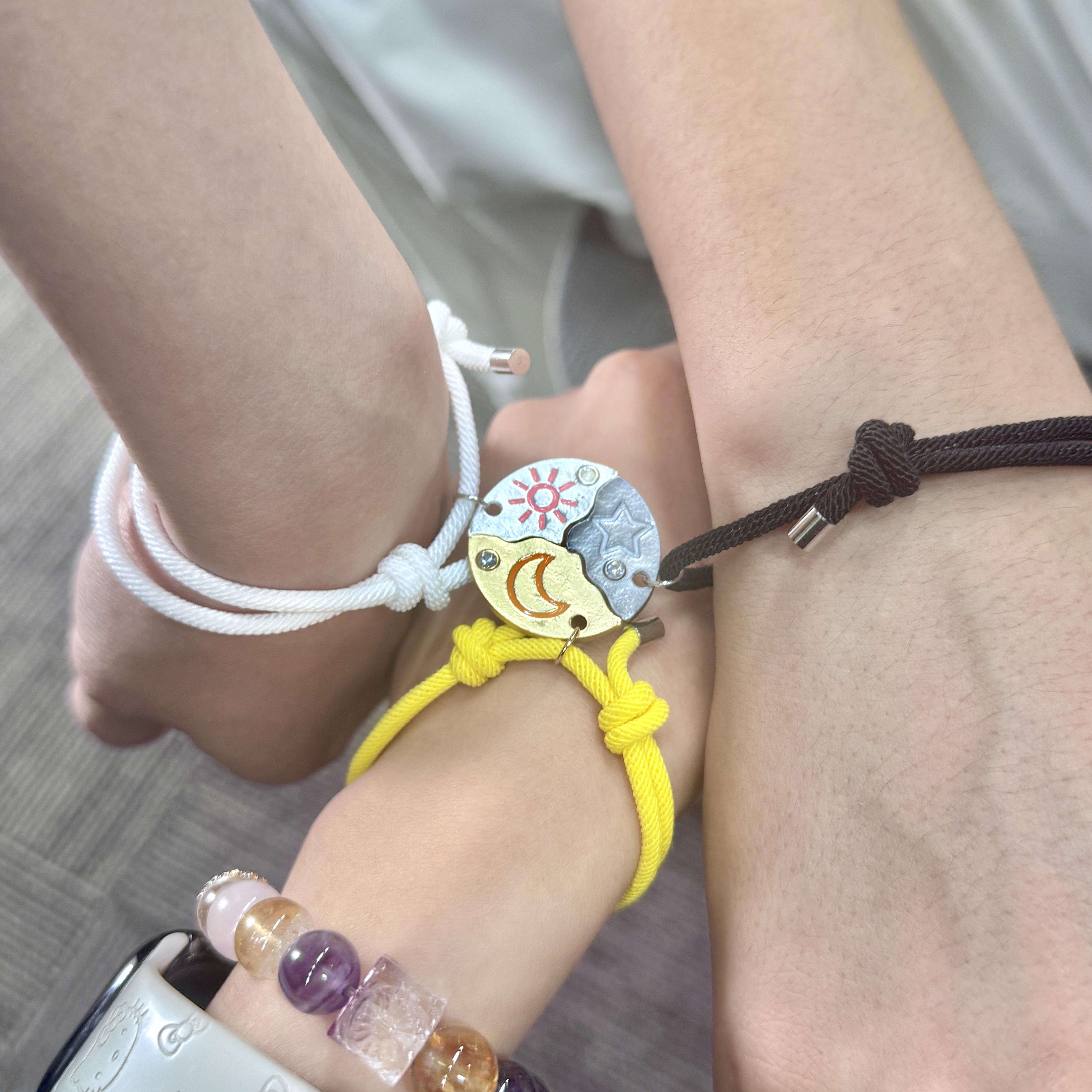 Summervibes Set of 3 Round Rhinestone Star Moon Sun Friendship Bracelet/Necklace/Keychain BFF Best Friends Forever Fantasy Cute Pendantfor Unbreakable Friendship