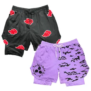 Anime Shorts 2pcs - Set A Fabric Menswear Mesh Athletic Compression Layer Pocket Breathable