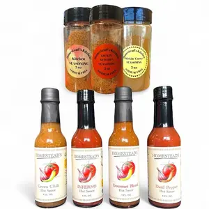 Organic Homestead's Hot Sauce & Combo - 6 - No Heat, Medium Heat, Mild/Hot - Healthy, Sodium Free - Greet Chili, Gourmet Blend, Datil Pepper, Inferno, Kitchen, Kickin' Kitchen & Curry Seasonings Seasoning Pack Tajin Seasoning Bundle Curry Powder Blend