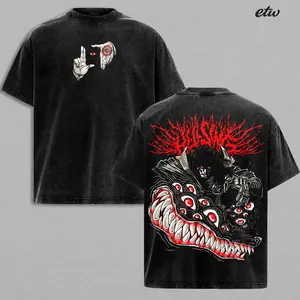 Vintage Washed T-Shirt Alucard Hellsing Back Print, Anime Vampire Graphic Tee, Dark Gothic Streetwear Shirt, Oversized Acid Wash Cotton Tee, Hellsing Ultimate Anime Merch, Unisex Street Style Grunge Tee
