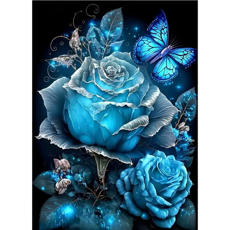 Artificial Diamond Arts Colorful Painting Kit, 1 Set Rose & Butterfly DIY Rhinestone Embroidery Set, Embroidery Painting without Frame for Home Wall D