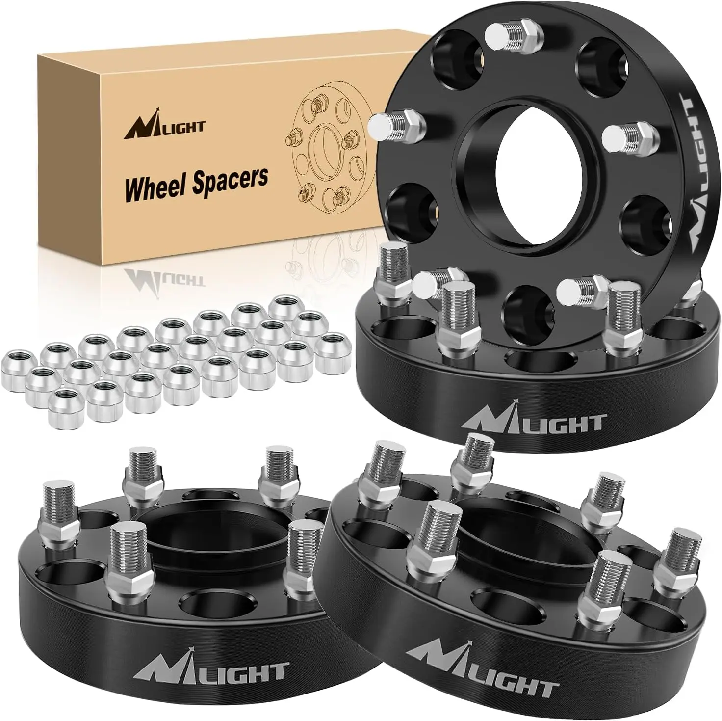Nilight 6x5.5 Aluminum Alloy Wheel Spacers (4 PCS) for Ram 1500 2019-2024 Truck, 1.5in CNC Machined, 77.8mm Hub Bore, M14x1.5 Studs, Automotive Tire Repair Tool - Boosts Brake Clearance, Creates Aggressive Look, 2019-2024 Ram 1500