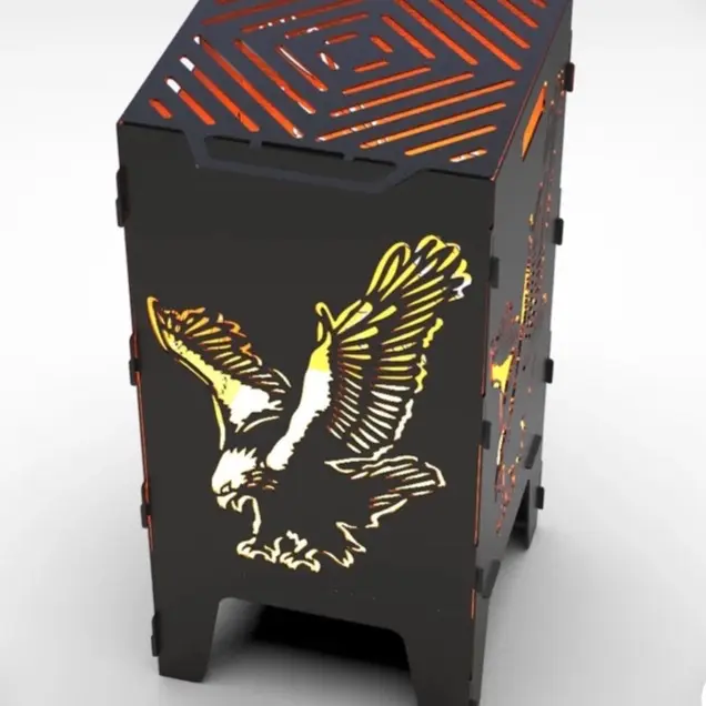 Collapsible CNC-Cut Fire Pit with Bald Eagle Design – 11 GA Steel