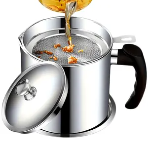 Stainless Steel Kitchen Grease Container with Strainer - Easy-Pour Handle, Ideal for Cooking Oil & Grease Storage, Essential Kitchen Accessory, Grease Can for Kitchen