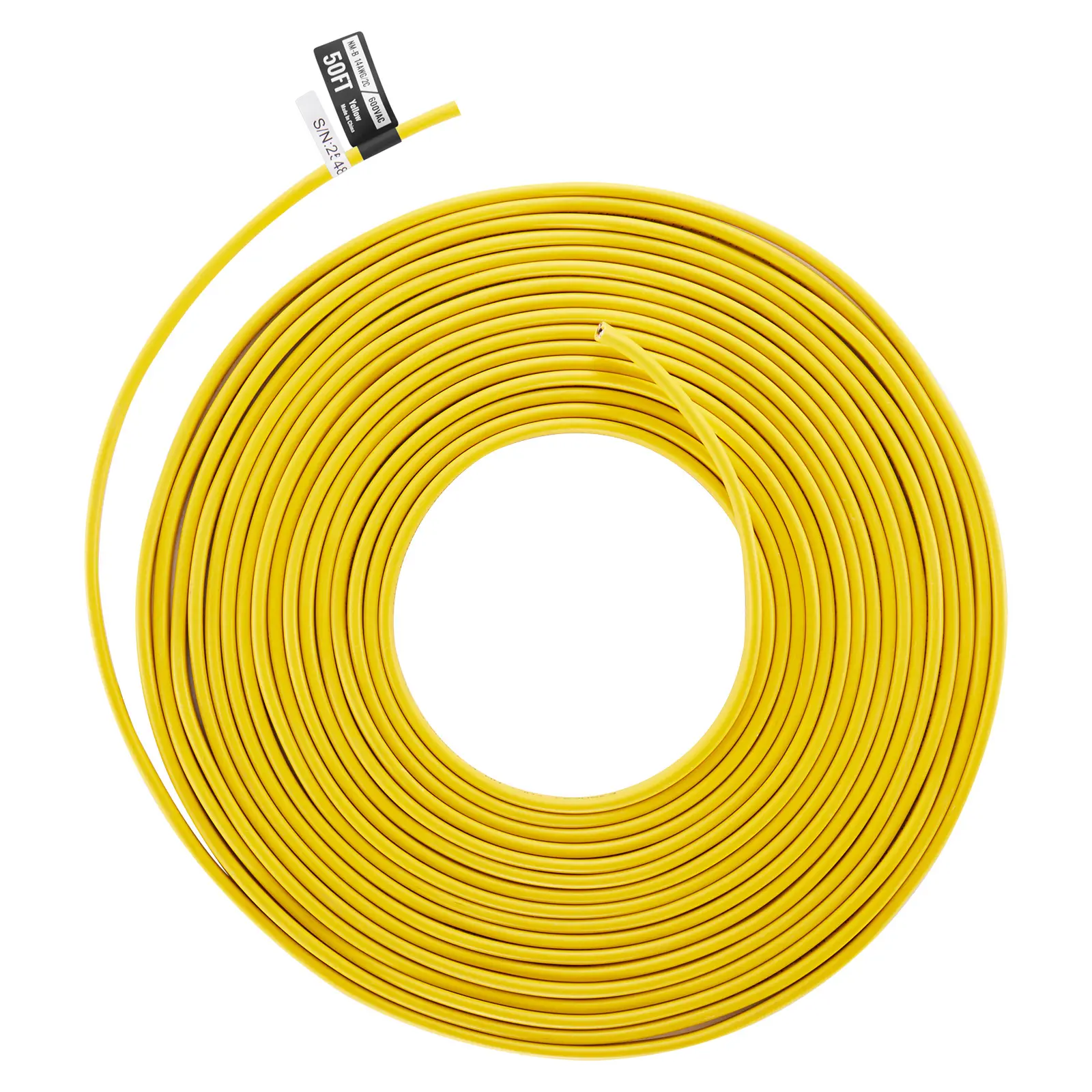 NM-B Wire, 14AWG/2C Non-Mettalic Residential Indoor Electrical Wire with Ground, PVC Sheathed High-Purity Copper Core Cable, for Outlets, Switches, Other Loads & Lighting Wiring Projects(50 ft)