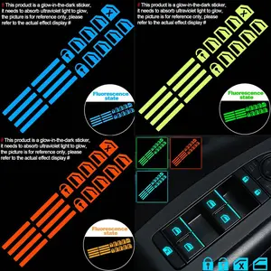 18pcs Car Window Control Button Luminous Stickers, Auto Interior Glow-In-The-Dark Waterproof Durable Decals