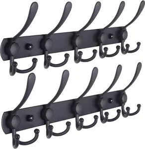 Hanger wall mounted -5 triple hooks, heavy-duty stainless steel, metal jacket hook rails for jacket, hat, towel, wallet, bathrobe, bathroom entrance passage