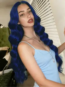 Navy Blue 13x4 Lace Front Wig Body Wave Synthetic Wig Free Part Natural Hairline Heat-Resistant Fiber for Women Parties Cosplay Stage 28 Inches Body Wavy Wigs