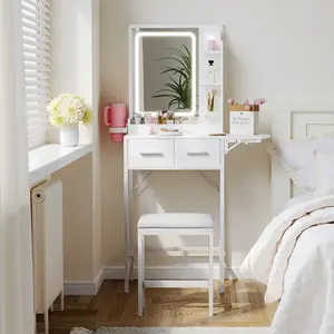 Small Vanity Desk for Mini Space: Compact Makeup Table Set for Tiny Bedroom - Space Saving Vanity for Girls