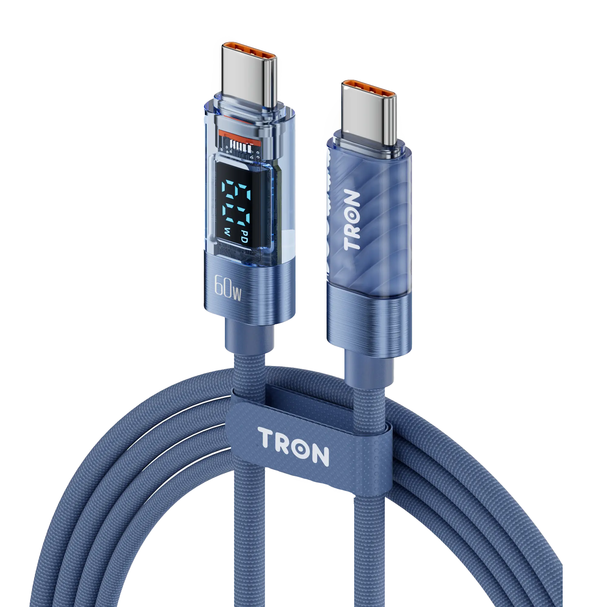 20W USB-C to Lightning Transparent Cable | Digital Display | 5FT | Grey