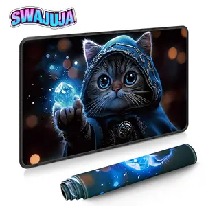 Crystal Claw Magic Cat Element Game Mat, Large Tabletop Pad, Tcg & Board Game Mat, Dream Forest Design, Wrist Support Desk Pad
