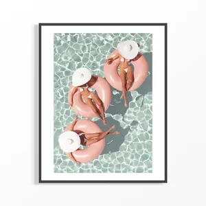 Summer Pool Day Pink Float Wall Art Print Aesthetic Summer Poster Poolside Decor Trendy Room Decor Modern Home Decoration