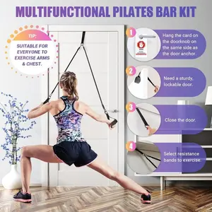180LBS Heavy Duty Pilates Bar Kit with Adjustable Resistance BandsNatural Latex Anti-Break High Elasticity Exercise Bands, Full Body Workout Fitness Bar for Muscle Toning Yoga Strength Training, Portable Home Gym Equipment