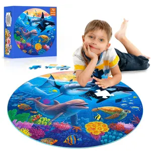 Fun Cognitive Large Block Puzzle, Ocean Animal Floor Puzzle, Shark Dolphin Turtle, Colorful Coral, Early Learning Gift