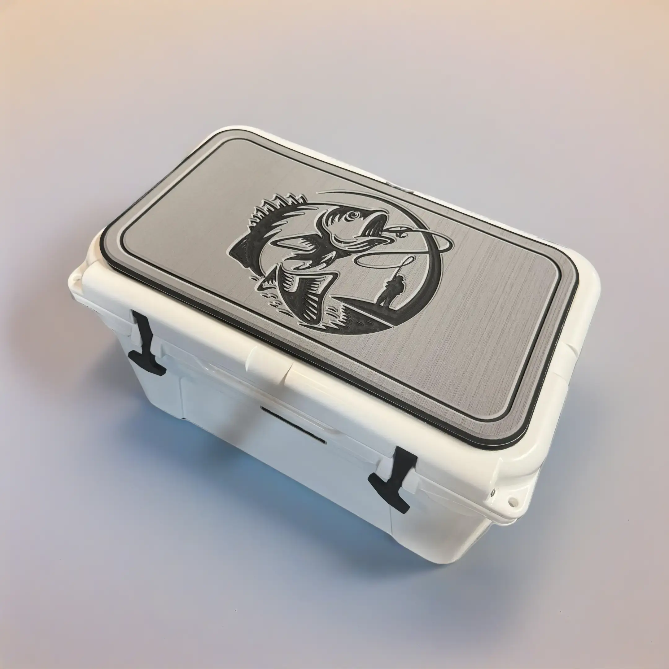 RTIC Cooler Pad with Hooked on Bass Logo - Top fits RTIC Tundra Cooler Lid - Grey/Black Mat - Easy Peel and Stick Application - 3M Adhesive - Camping Accessory