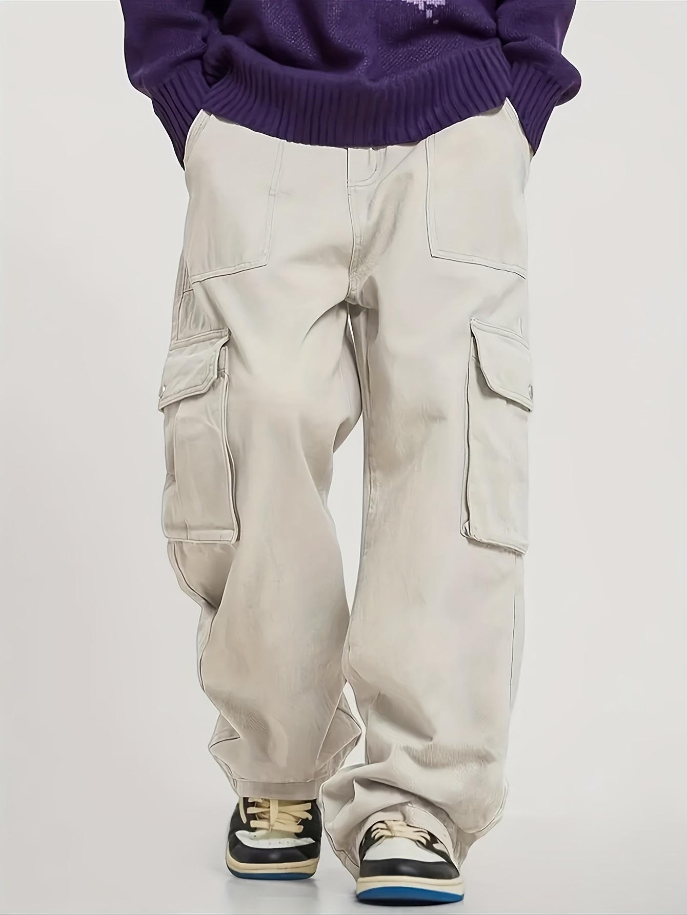 Men’s solid-color cargo pants with flap pockets, multifunctional workwear trousers—durable, casual, and comfortable for everyday wear; casual street-style long pants; fashionable men’s long pants suitable for all seasons.