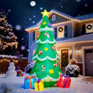 9 FT Christmas Tree Inflatable Outdoor Decoration,Giant Blow up Christmas Tree with 3 Gift Boxes, Christmas Decoration with Built-in LED Lights for Yard, Blow Up Xmas New Year Lawn Decor
