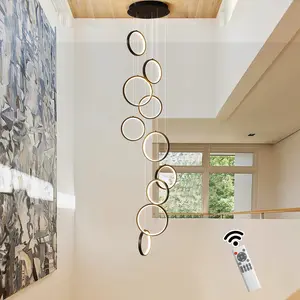 Garwarm 10 - Light LED Dimmable Geometric Long Chandelier Hanging Pendant for Staircase