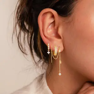 TimelessHalo 3 Layered Chain Earrings For Women Hypoallergenic Aretes Dangle Earrings Stud Waterproof Jewelry Gift for Fashion