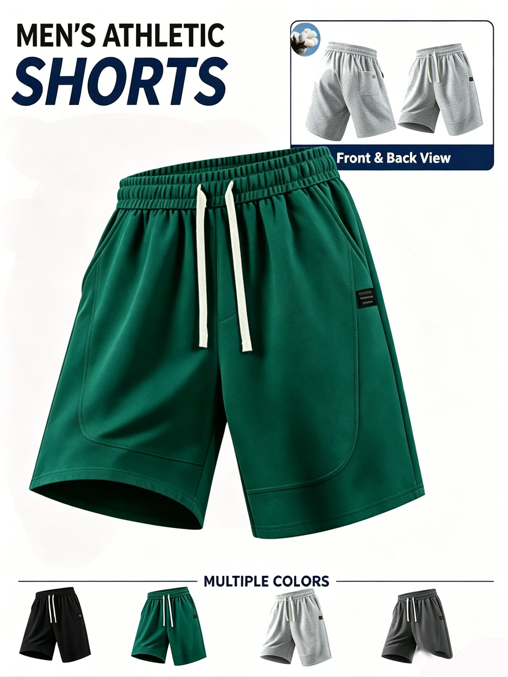 summervibes Men's Casual Cotton Shorts Ideal for workouts, jogging, and everyday lounging at home.Soft against the skin with moisture-wicking properties.Features a high-stretch drawstring waistband for adjustable fit.Relaxed straight-leg