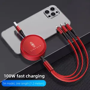 100W super fast charging 3-in-1 telescopic data cable For Lincoln Navigator Continental Nautilus Aviator MKZ MKX MKC MKT MKS Corsair Mark E