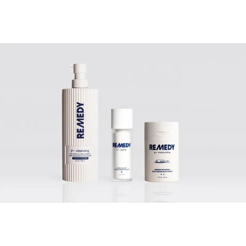 REMEDY Healthy Aging Protocol - New 12 Oz Gentle Cleanser + Healthy Aging Treatment + Rich Moisturizer