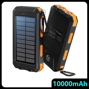 10000mAh Solar Power Bank 4-in-1 with 2 USB Ports LED Light & Compass Waterproof for Camping Hiking