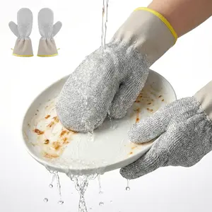 2 Pack Wire Dishwashing Gloves - Reusable Non-Scratch Scrub Gloves with Waterproof PU Cuff, Multipurpose Kitchen Cleaning Gloves for Dishes, Pots, Pans, Stovetop & Sinks