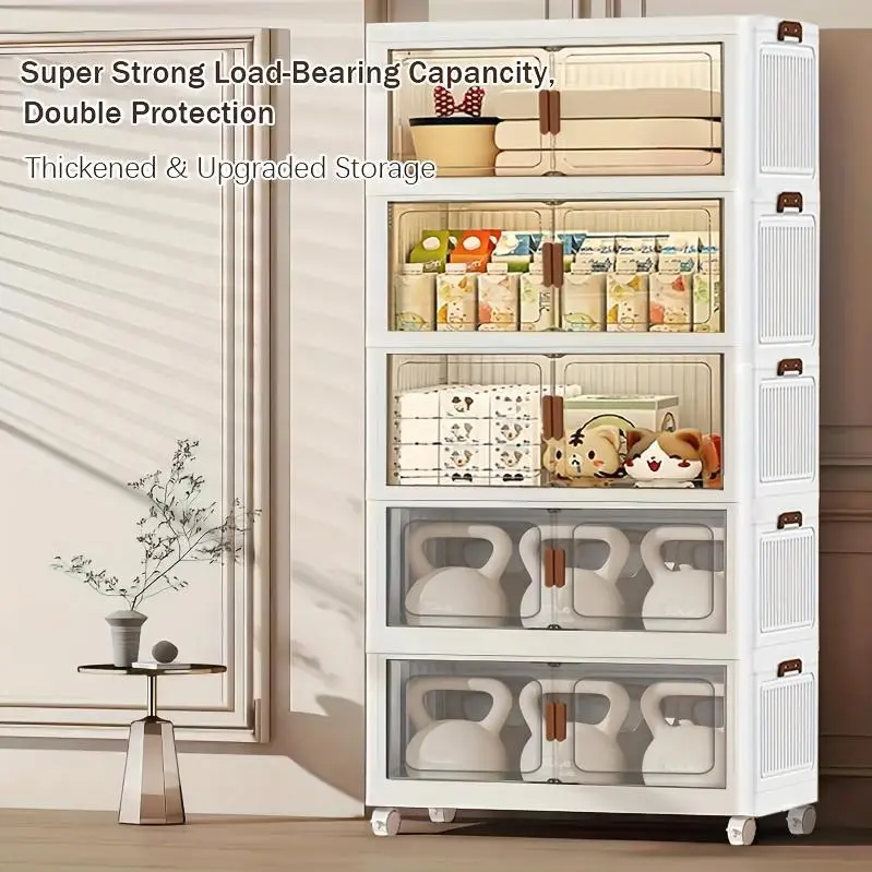 Collapsible Plastic Stackable Locker - 1-5 Layers, Large Capacity with Doors & Wheels, Easy Assembly, Space-Saving Indoor Storage Cupboard for Bedrooms, Kitchens Collapsible Plastic Stackable Locker - 1-5 Layers, Large Capacity with Doors & Wheels, Easy Assembly, Space-Saving Indoor Storage Cupboard for Bedrooms, Kitchens