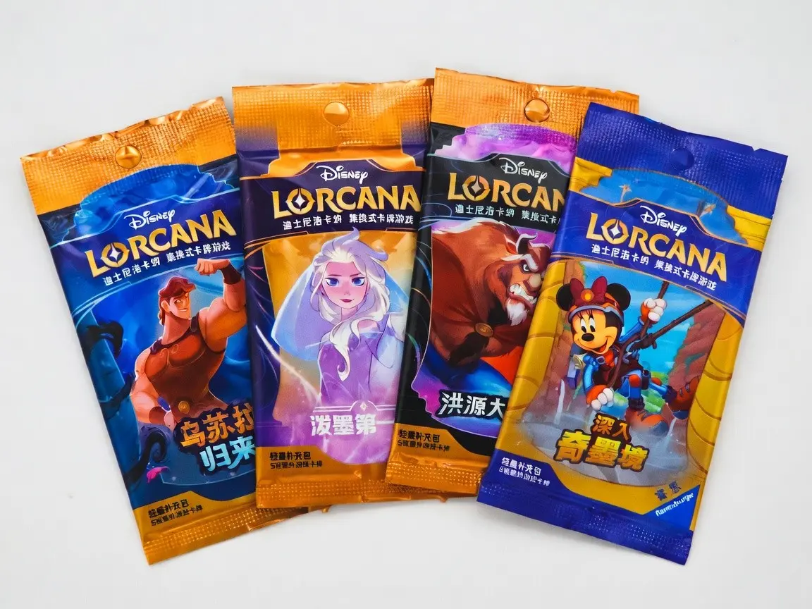 Disney Lorcana TCG Factory Sealed 4-Booster Pack Bundle - 4 Different Chapters, Simplified Chinese Edition, Lorcana Cards, Chase Cards, Enchanted Rares, Language Variants, Unique Cold Foils, Card Collecting, Rare Pulls