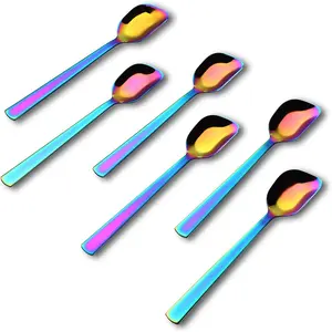 Yogurt Spoon, Stainless Steel Gelato/Ice Cream Spoon, Rainbow Fruit Dessert Spoon, 6.4-inch, Set of 6