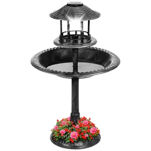 Best Choice Products Solar Outdoor Bird Bath Pedestal Fountain Garden Decoration w/ Fillable Planter Base