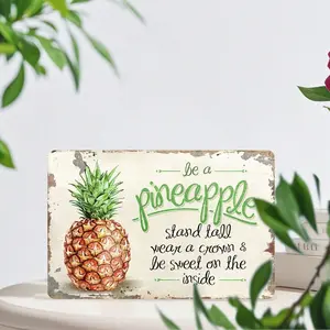 Aluminum Pineapple Wall Art Sign with Inspirational Quote Be a Pineapple Stand Tall Wear a Crown Rustic Farmhouse Decor Distressed White and Gray Finish